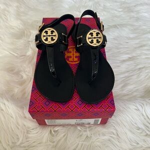 Tory Burch Black and Gold Sandals Size 6.5